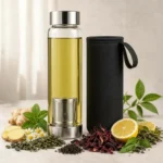 Garrafa De Vidro Infusor Inox Capa Térmica 550ml Chá Detox