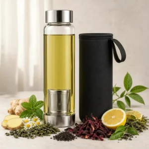 Garrafa De Vidro Infusor Inox Capa Térmica 550ml Chá Detox